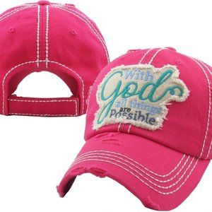 "With God All Things Are Possible." Distressed Cap